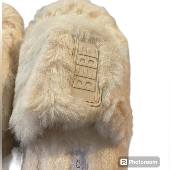 BEBE girl's small fluffy slippers in an Off-White color, Size Small (11/12) NWT - Picture 2 of 6